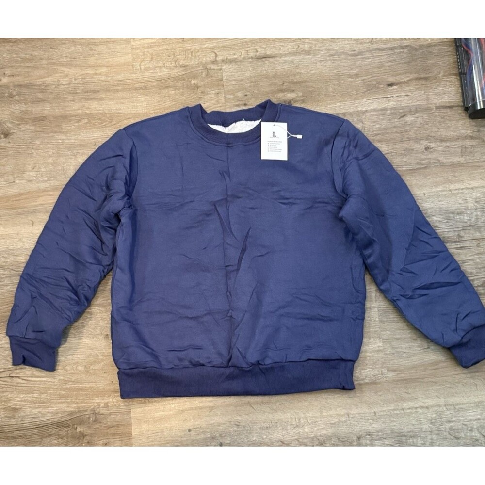 Flygo Sweatshirt Unisex Large Blue Sherpa Fleece Lined Crewneck Pullover XWarm